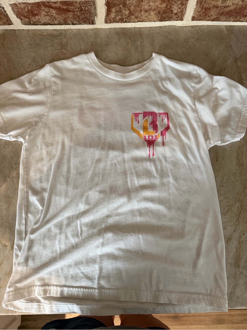 Baseball Lifestyle 101 White Kids Short-Sleeve Tee with Pink & Yellow Drip Logo